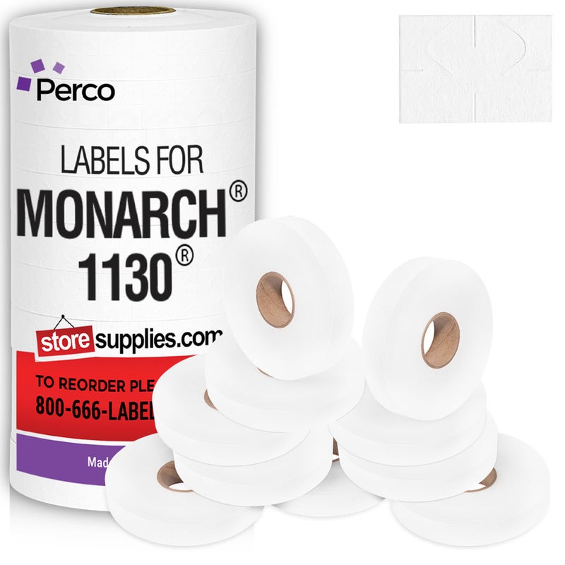 Perco White Pricing Labels for Monarch 1130 Price Gun - 1 Sleeve, 25,000 Blank Marking Labels - with Ink Roll Included - Image 1